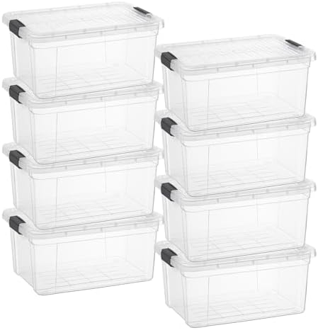 Superio 11 Quart Clear Plastic Storage Boxes with Lids, Stackable Organizer Containers, BPA-Free Storage Bins for Home, Office, School & Dorm, 8 Pack by Superio