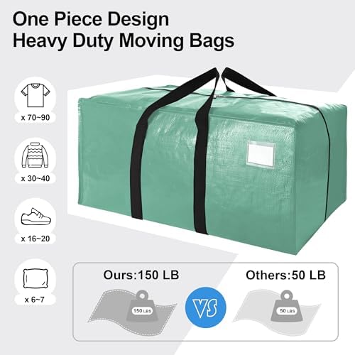 6 Pack Heavy Duty Extra Large Moving Bags W/Backpack Straps - Strong Handles & Zippers, Storage Totes For Space Saving, Fold Flat, Alternative to Box and Bin (40 gal, Teal) - Image 5
