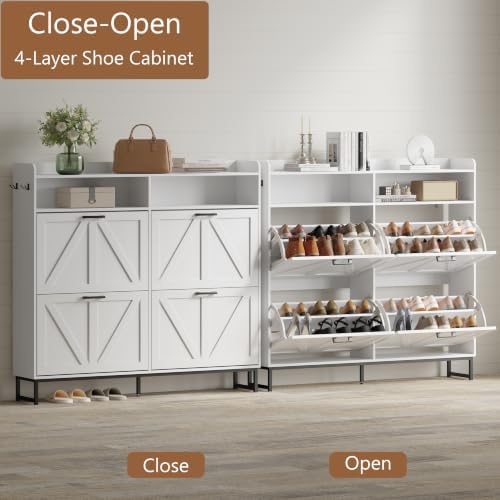 Xixini Shoe Storage Cabinet with 4 Flip Drawers, Entryway Shoe Rack, White - Image 3
