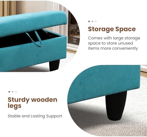 28.5'' Ottoman with Storage, Linen Ottoman Foot Rest for Living Room Upholstered Footstool, Perfect Storage Ottoman Bench Bag Floor Chair for Bedroom or Entryway, Green - Image 5