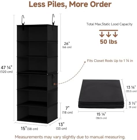 StorageWorks Hanging Closet Organizer, 6-Shelf with 2-in-1 Design, Ivory - Image 2
