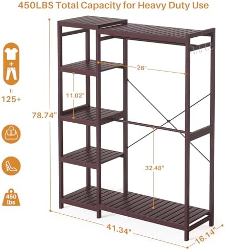 Homykic Bamboo Clothing Rack with 7 Adjustable Shelves, 2 Rods, Espresso - Image 4