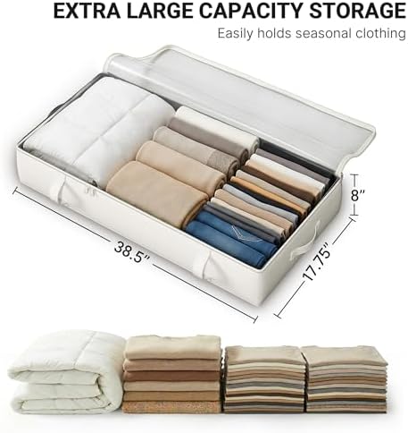 2-Pack Under Bed Storage Containers, 8 Inches Tall Clothes Storage, Beige - Image 3