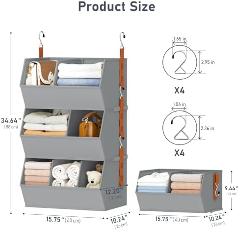 Hanging Closet Organizer Extra Large, Clothes Hanging Shelves for Closet with Divider, Collapsible Closet Storage System, Fabric Storage Bins for Home, Dorm, Rv, Sweaters, Handbags, Underwear, Sock - Image 2