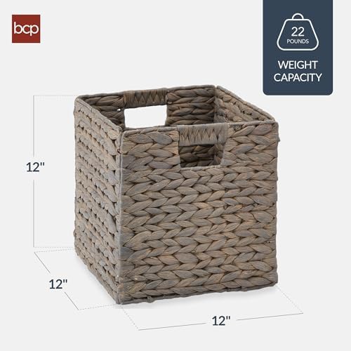 Best Choice Products 12x12in Pack of 5 Cube Storage Baskets, Water Hyacinth Multipurpose Collapsible Organizers, Handwoven Laundry Totes for Laundry, Living Room, Kids Room & Nursery - Gray - Image 2