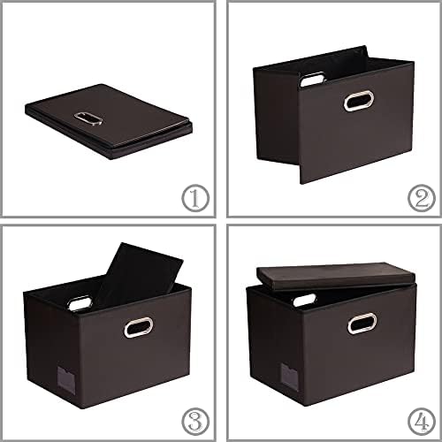 PRANDOM Large Stackable Storage Boxes with Lids [5-Pack] Leather Fabric Foldable Storage Bins Organizer Containers Baskets Cubes with Cover for Bedroom Closet Office Nursery Brown(17.7x11.8x11.8) - Image 5