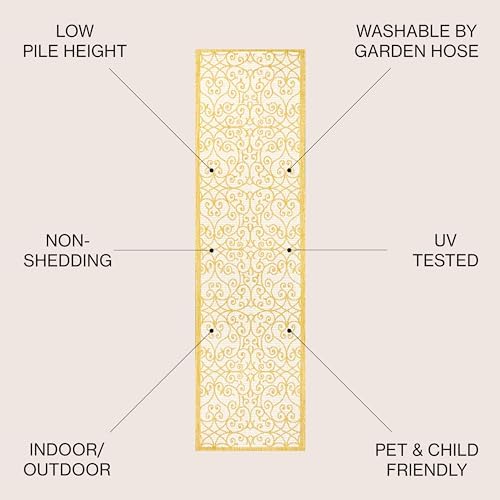 Eyely Filigree Weave Runner Rug 2X8 Cream/Yellow, Indoor Outdoor Rug - Image 4