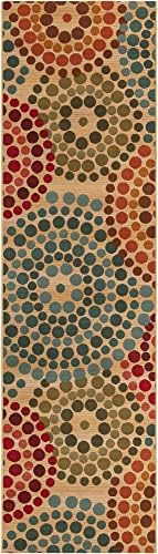 Unique Loom Outdoor Modern Collection Area Rug - Spark (2' 7" x 10' Runner, Beige/ Burgundy) - Image 3
