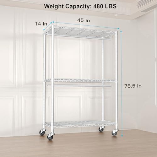 FUTASSI Rolling Clothes Rack, Clothing Racks for Hanging Clothes, White - Image 5