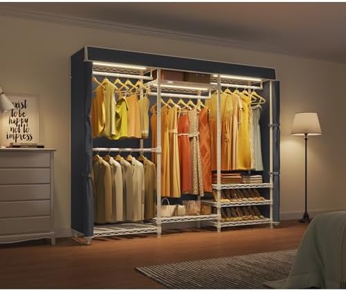 VIPEK V5LC Garment Rack Heavy Duty Covered with Dimmable LED Light, 3000K Warm White, Portable Closet Wardrobe Freestanding for Hanging Clothes, with Black Cover - Image 2