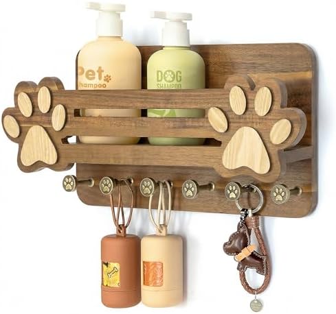 MTERSN Acacia Wood Dog Leash Holder for Wall for Dog Dad Gift, Brown by MTERSN