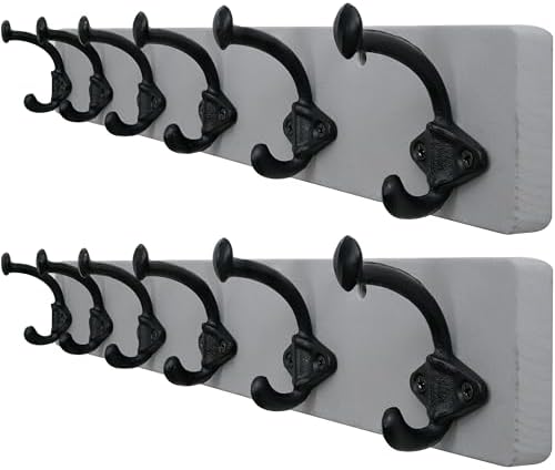 WEBI Rustic Coat Rack Wall Mount,24" Long 6 Cast Iron Coat Hooks Wall Mounted,Heavy Duty Farmhouse Wood Coat Hanger Wall Antique Vintage Hooks for Hanging Jacket,Clothes,Backpack,Gray,2 Packs by WEBI