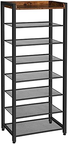 HOOBRO 8 Tier Shoe Rack, Large Capacity Shoe Storage for 14-16 Pairs, Sturdy Metal Shoe Shelf for Closet Entryway, Space Saving Shoe Organizer for Sneakers Heels, Rustic Brown BF48XJ01 by HOOBRO
