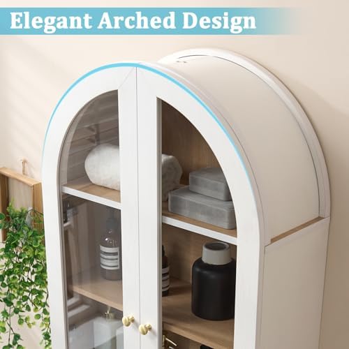 Bathroom Arched Wall Cabinet, 23.5'' Wide Medicine Cabinet, Bathroom Cabinet Wall Mount with Glass Doors & Adjustable Shelves, Over The Toilet Storage Cabinet for Laundry Room, Bedroom,Kitchen, White - Image 5