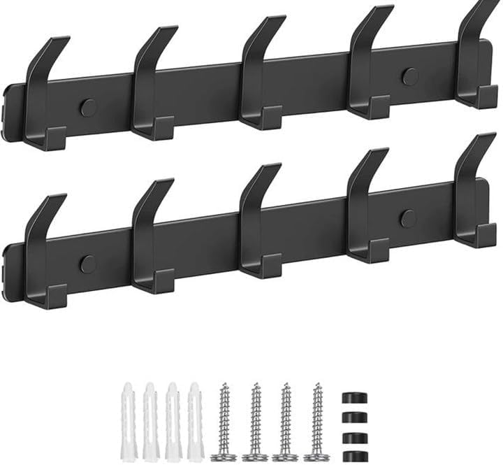 Coat Racks Wall, 2 Pieces Metal Wall Coat Rack, Wall Coat Rack, Wall Hook and Towel Rack Wall Hooks for Hats, Jackets, Scarves, Coats, 5 Hooks (Black) by AIVORO