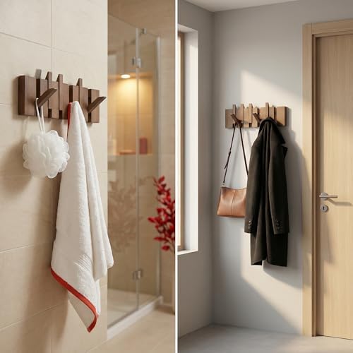 16.9" Wooden Piano Key Coat Rack Wall Mounted, 6 Hooks Natural Walnut Wall Coat Rack, Wall Mounted Coat Rack for Hanging Coats/Hats/Keys/Towels/Bags - Image 7