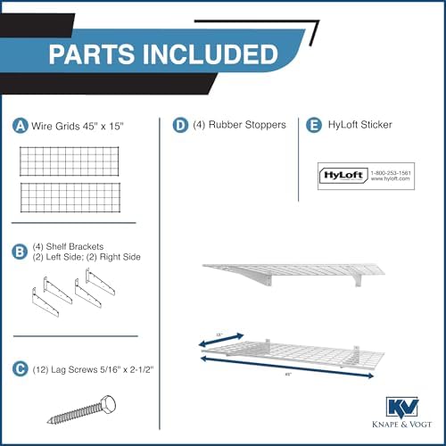 Hyloft 00967 2-Pack Heavy Duty Steel Garage Shelving, 45”x 15” Wall Mounted Shelve,Max Shelf Load 200 Pounds, White Powder Coated - Image 7