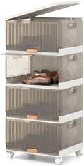 Giantex 4 Tier Stackable Storage Bins with Lids, 18 GalFoldable Shoe Storage Box with Detachable Wheels & Flip-Up Doors, Collapsible Closet Organizers and Storage Bins by Giantex