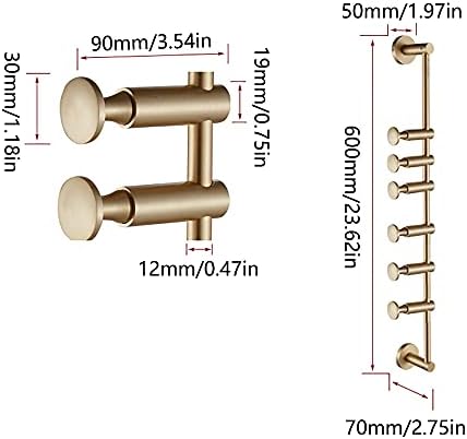 Vertical Coat Rack Wall Mounted, 6 Hooks Wall Mount Coat Hooks Coat Rack for Entryway Bedroom Coats Scarfs Bag Hat Umbrella Space Saving (Gold) (Gold) - Image 6