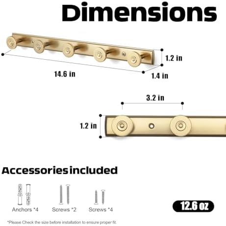 Coat Rack Wall Mounted,Champagne Bronze Zinc Alloy with 5 Hooks - Image 2