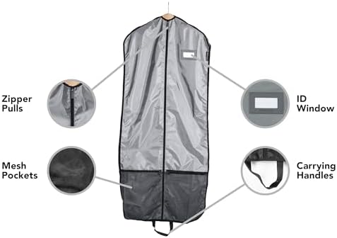 Covermates Deluxe Garment Bag Set for Closet Storage & Travel – Heavy Duty Hanging Suit & Dress Bags with ID Window, Accessory Pockets & Carrying Handles – Premium Wardrobe Protection, Grey - Image 5