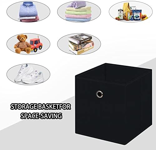 Foldable Storage Cubes Bins ,11 Inch Cloth Storage Cube Fabric Storage Box Cubes Organizer Baskets with Handles for Home Organizer Set of 10 (Black) - Image 3