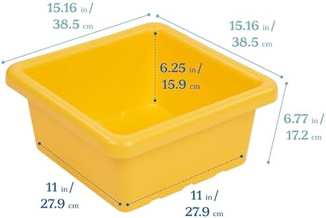 ECR4Kids Stackable Square Bins with Non-Snap Lids, Multipurpose Organization, Yellow, 2-Pack - Image 2