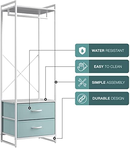 Sorbus Tall Clothing Rack with Drawers, Wood Top (Aqua) - Image 4