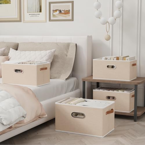 Yawinhe Foldable Storage Baskets for Shelves,16.9x11.8x10.2in,Beige,4-Pack - Image 2