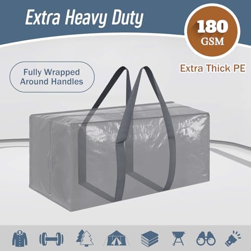 12 Pack Extra Heavy Duty Large Moving Bags with Strong Zipper, Gray - Image 2