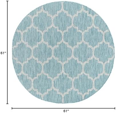 Unique Loom Trellis Collection Area Rug-Lattice Design, Moroccan Inspired for Indoor/Outdoor Décor, 5 ft x 5 ft Round, Aquamarine/Gray - Image 2
