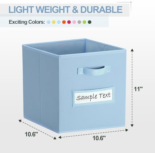 11x11 storage cube bins (Set of 10) Foldable Fabric storage cubes with 10 Labels Window Cards & a Pen,11 inch cube storage bin,Closet Organizers for Shelves,Cubby Organizer Boxes,Pastel Blue - Image 2
