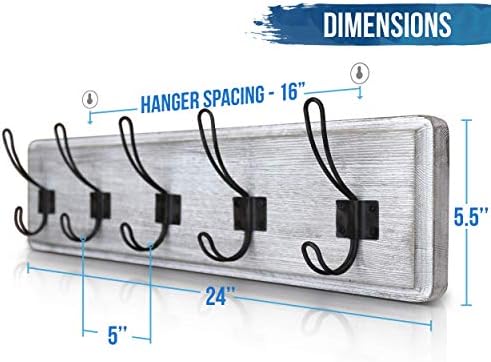 HBCY Creations Rustic Coat Rack - Wall Mounted Whitewash 24" Entryway Coat Hooks - 5 Rustic Hooks, Solid Pine Wood. Perfect Touch for Your Entryway, Kitchen, Bathroom... (Whitewash) - Image 4