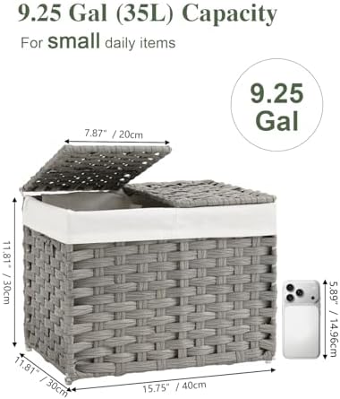SETVSON Storage Basket with Lid, 9.2 Gal PE Rattan Trunk, Gray - Image 2
