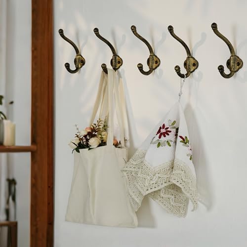WEBI Rustic Coat Hooks Wall Mount,10 Cast Iron Wall Hooks for Hanging Heavy Duty Antique Backpack Hooks Vintage Decorative Wall Hooks for Farmhouse,Closet,Mudroom,Robe,Coats,Clothes,Gold/Black - Image 5