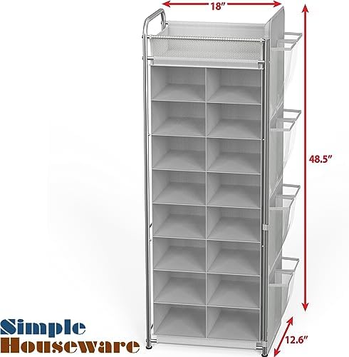Simple Houseware 16 Cube Shoe Stand Tower Rack 8 Tier, Gray - Image 2