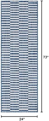 Unique Loom Outdoor Striped Collection Area Rug - Striped (2' x 6' 1" Runner, Blue/Ivory) - Image 2