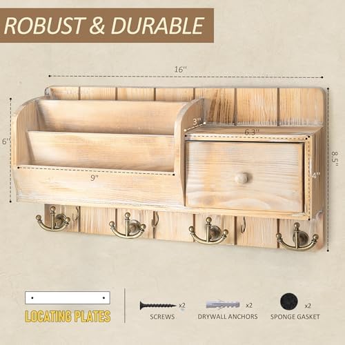 Rebee Vision Key Holder Wall Mount with Drawer for Entryway, Natural Wood - Image 2