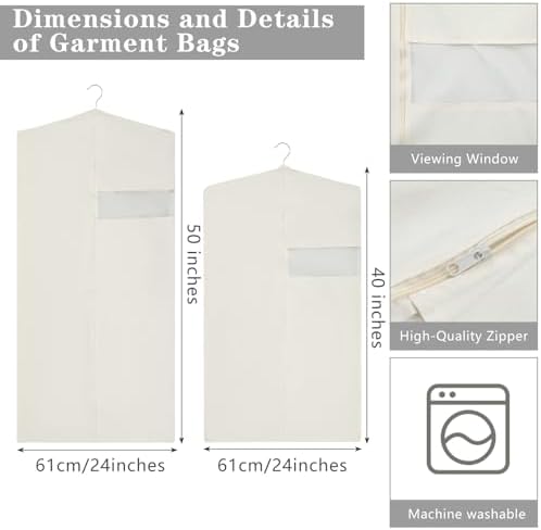 Aliceset 6 Pcs 40 Inches 50 Inches Cotton Garment Bags for Hanging Clothes - Image 2