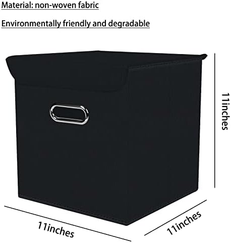 Closet Organizers Fabric Storage Bins With Lids Collapsible Cube Storage Organizer Basket With Handles,Storage Boxes for Clothes Storage,Office,Laundry,Shelves,8 Pack,（Black） - Image 2