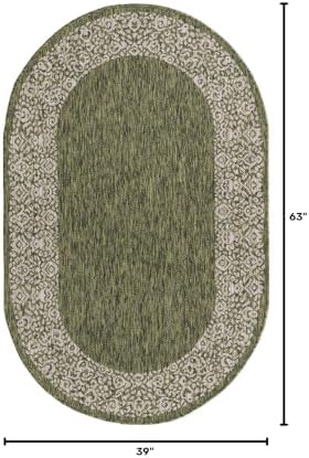 Unique Loom Outdoor Border Collection Area Rug - Floral Border (3' 3" x 5' 3" Oval, Green/ Ivory) - Image 2