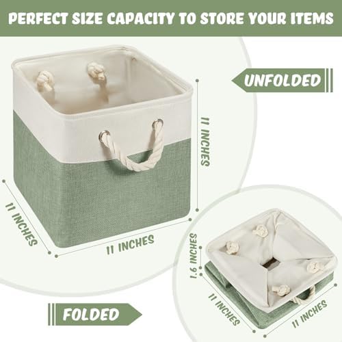 6 Pack 11x11 Inch Cube Storage Bins Fabric Square Cube Baskets, Morandi - Image 2