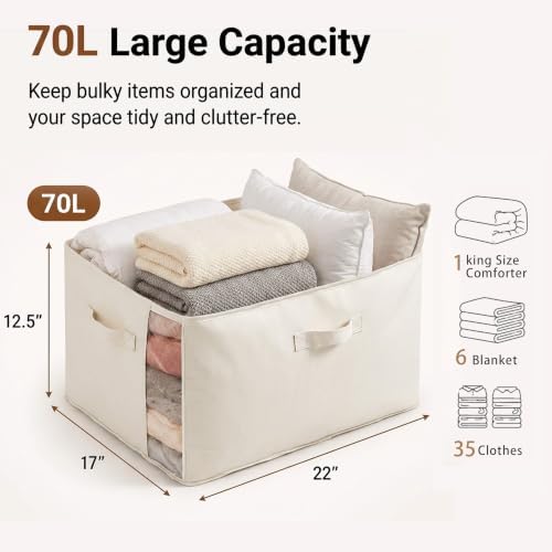 6Pack Canvas Storage Bags for Clothes & Comforters with Clear Window, Beige - Image 2