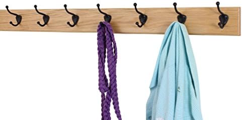 Oak Coat Rack with Oil Rubbed Bronze Hat & Coat Style Hooks (Natural, 36" x 3.5 with 7 Hooks) - Image 2