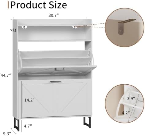 Xixini Shoe Storage Cabinet with 2 Flip Drawers, Entryway Shoe Rack, White - Image 2