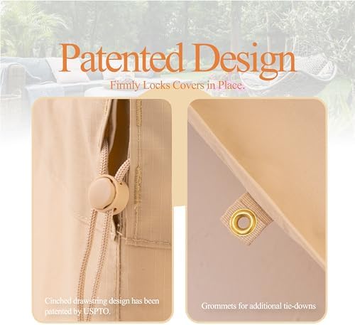 WJ-X3 Heavy-Duty Round Patio Outdoor Furniture Cover, 62" D x 31" H, Beige - Image 5