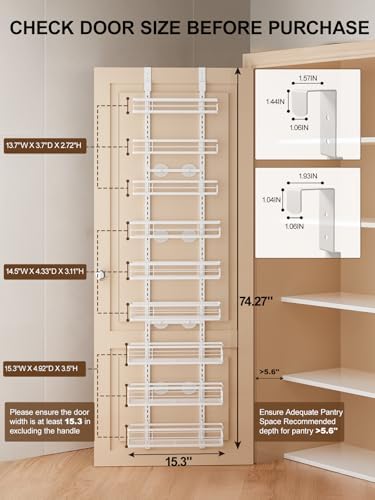 Delamu 9 Tier Over The Door Pantry Organizer, Pantry Organization and Storage, Hanging Spice Rack for Pantry Door Organizer, Metal Pantry Door Shelves for Kitchen Bathroom Laundry Room,15.3" White - Image 2