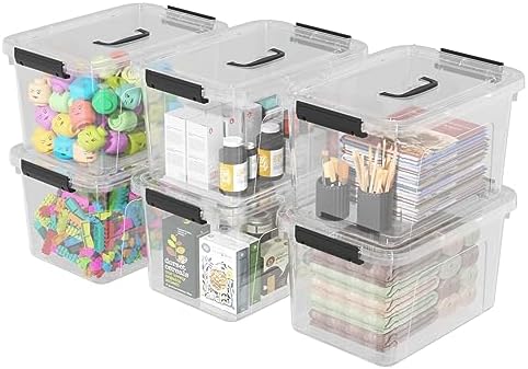 12 Qt Clear Tote Box, Plastic Storage Bin with Lid & Handle Set of 6 by Bblina