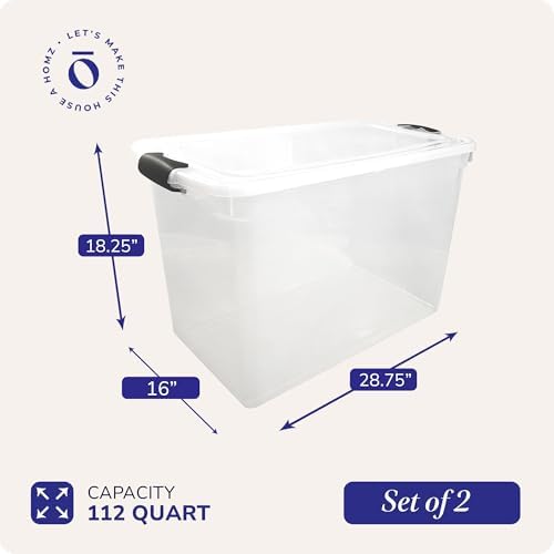 HOMZ Clear Plastic Storage Bins w/Latching Lid, 112 Qt, Gray Latch, 2 Pack - Image 4