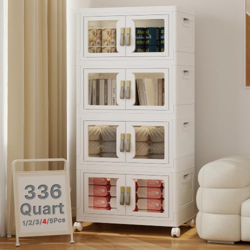 336QT Stackable Storage Bins with Lids, 84Gal Foldable Storage Cabinets by VNVTO